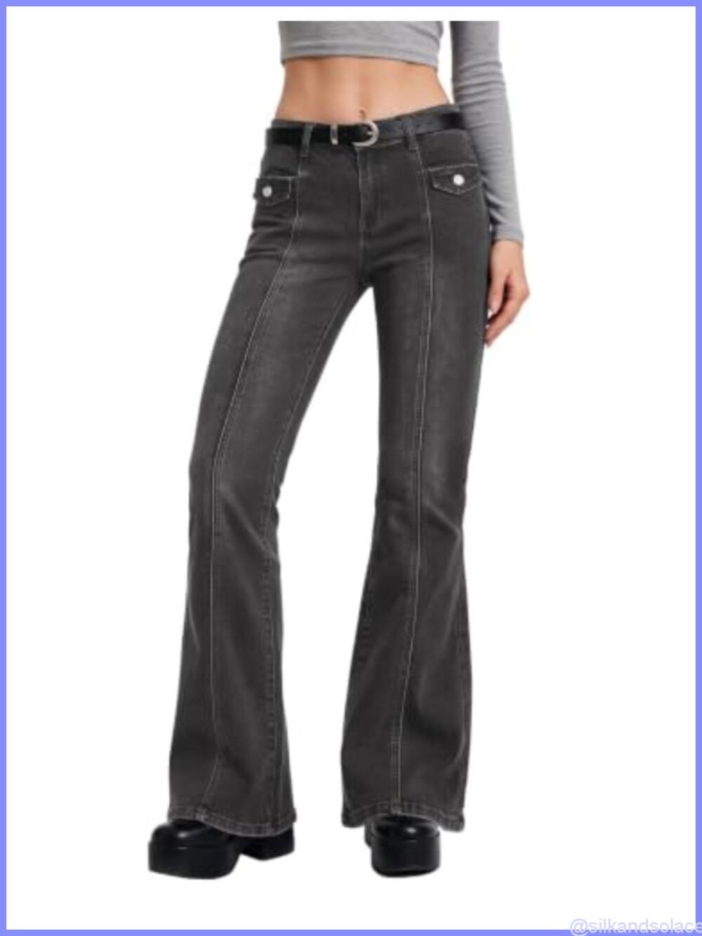 Mid Rise Flare Bootcut Jeans Stretch Denim Women's Casual